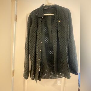 Vintage Versus Versace Black Men's Shirt with Signature Gold Buttons